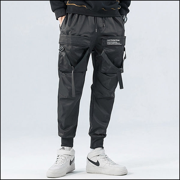 Męskie proste spodnie Cargo w kolorze czarnym