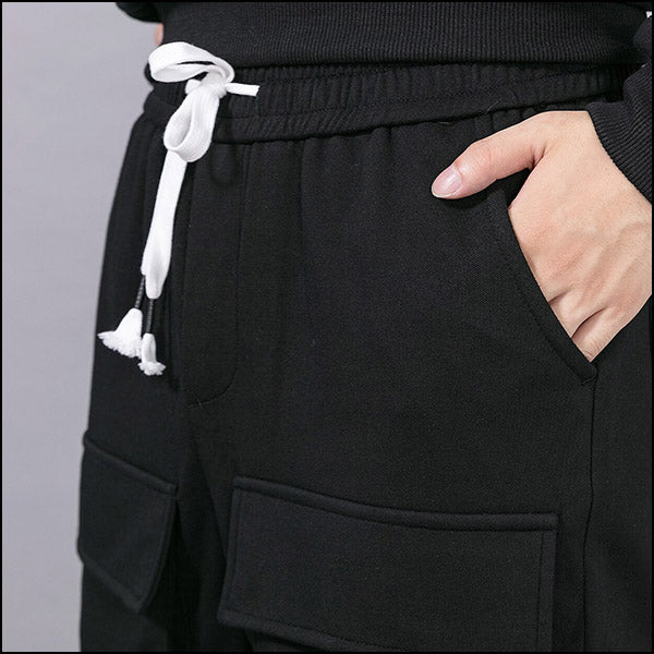Czarne bawełniane spodnie Cargo dla mężczyzn