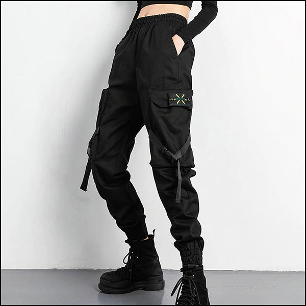 Czarne japońskie spodnie Streetwear Cargo