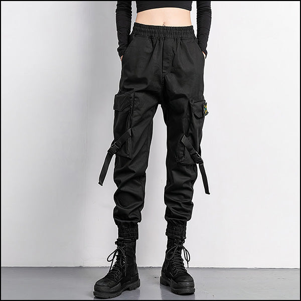 Czarne japońskie spodnie Streetwear Cargo