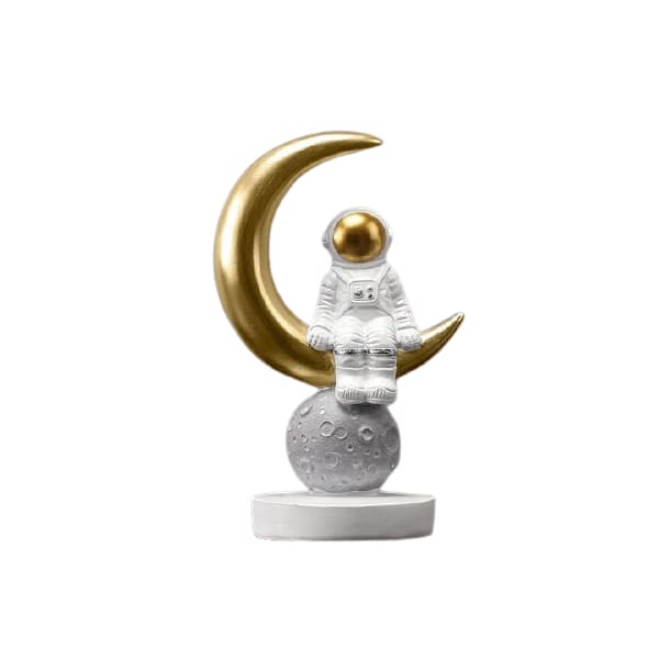 Statuetta astronauta con luna crescente