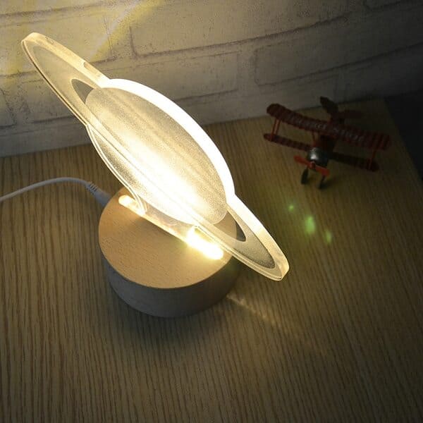 Lampe Planet Saturn aus Holz