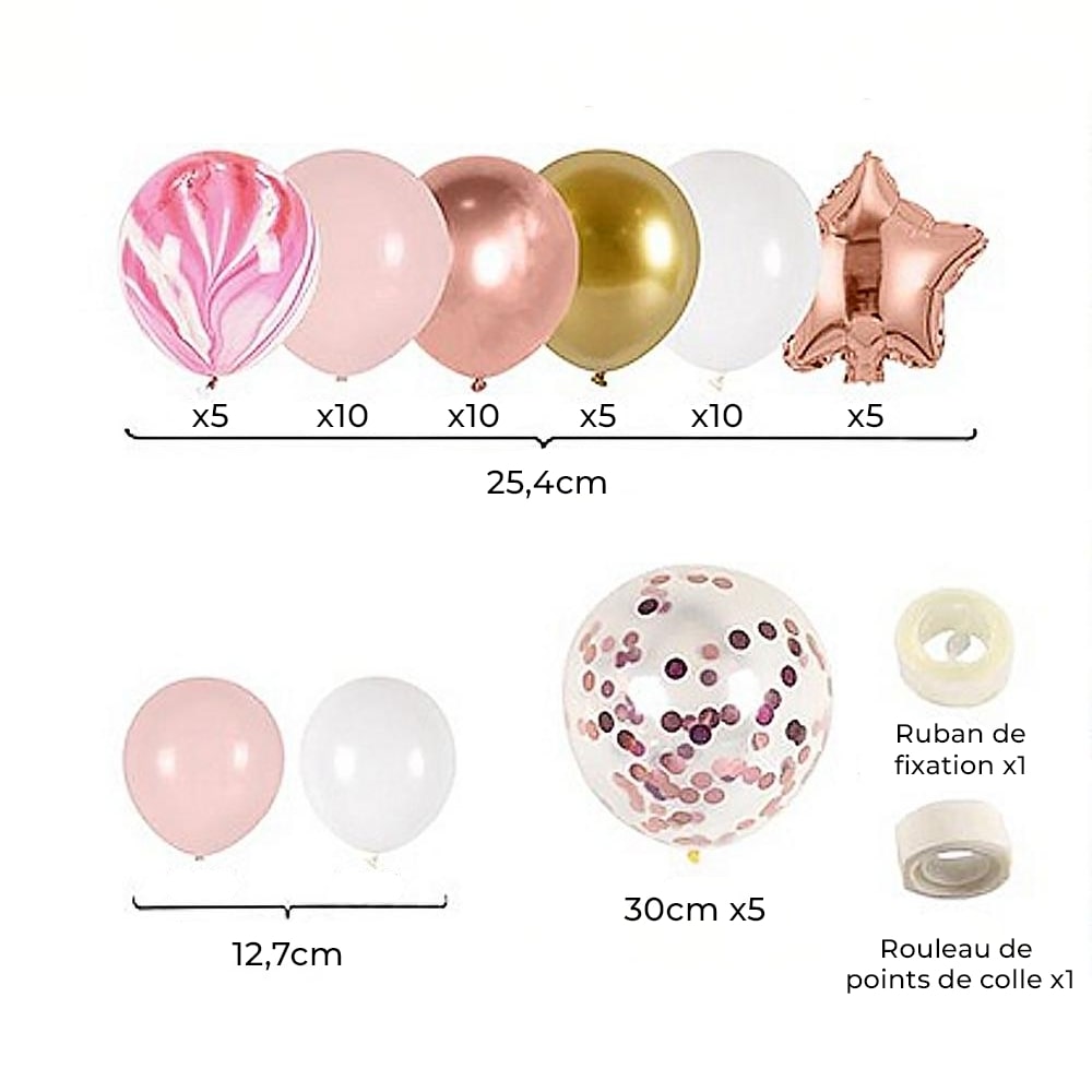 Arco di palloncini rosa, oro e bianco