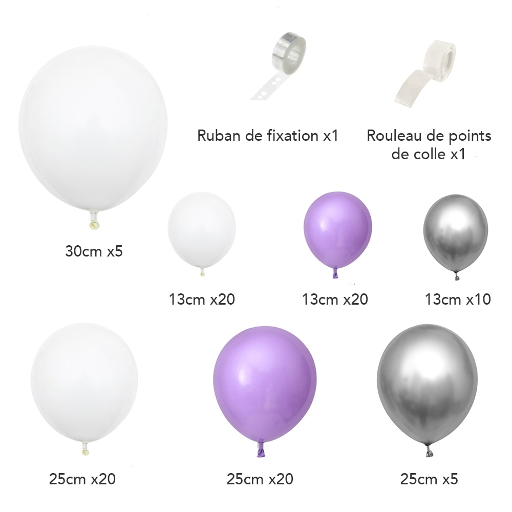 Arco di palloncini viola e bianchi