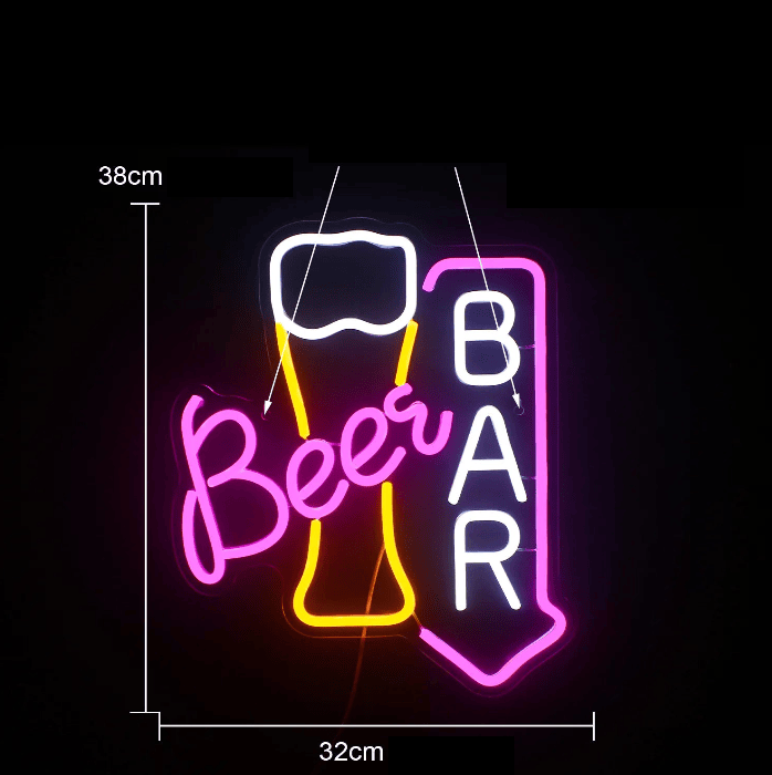 Neon ölbar pint av öl