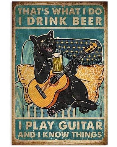 Kattenbord met bier en gitaar