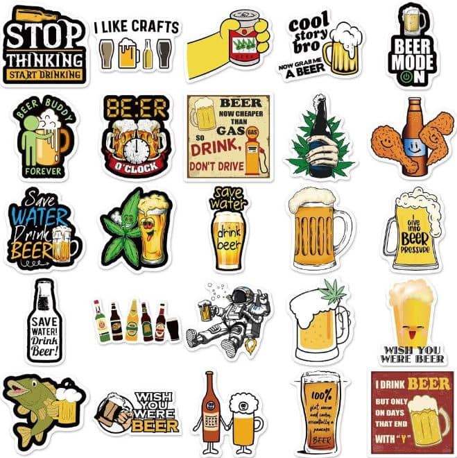 50 mini autocolantes de cerveja