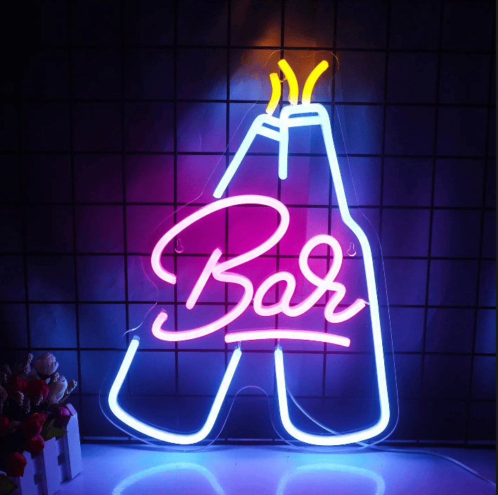 Neon bar bierflesjes