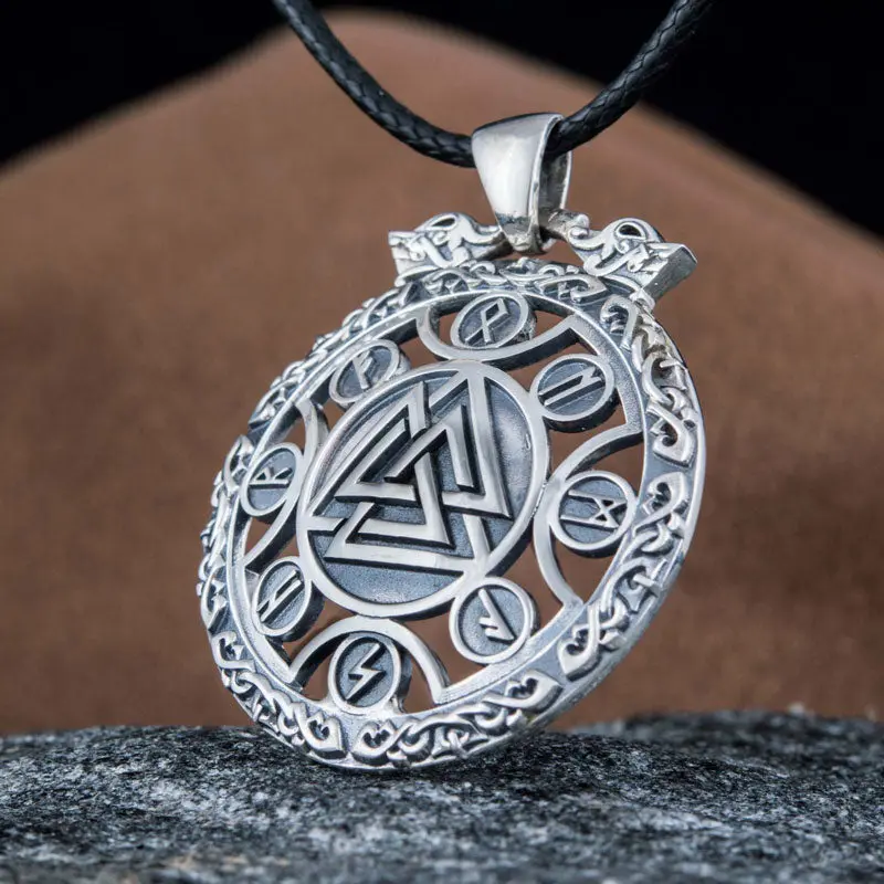 Valknut Halskæde (massivt sølv) – Vedhæng med to sider