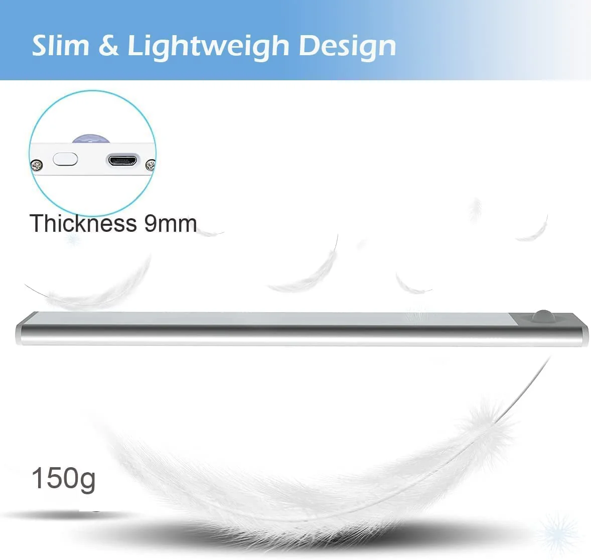 Bevegelsessensor skapslys, USB oppladbar 40cm 72LEDs trådløs underskaplysning, trinnløs dimmbar innebygd batterilys - hvit glød, sølvfinish