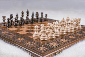 Originalt skak- og backgammonbræt i træ
