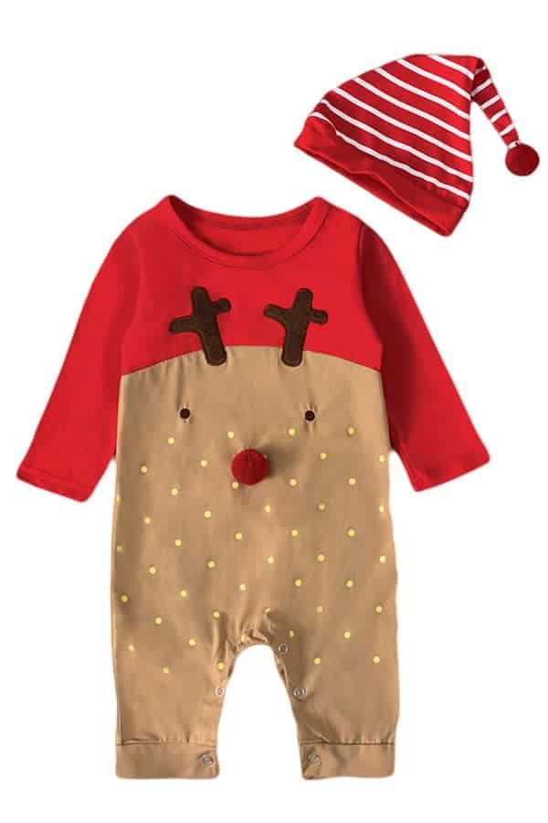 Red & Brown Christmas Baby Sleepsuit