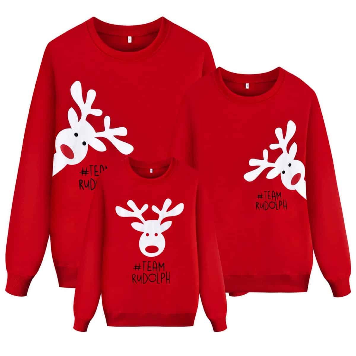 Ugly jumper #TeamRudolph Röd för familjen