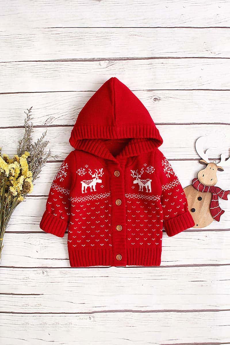 Röd Baby Hooded Sweater Jul Ren