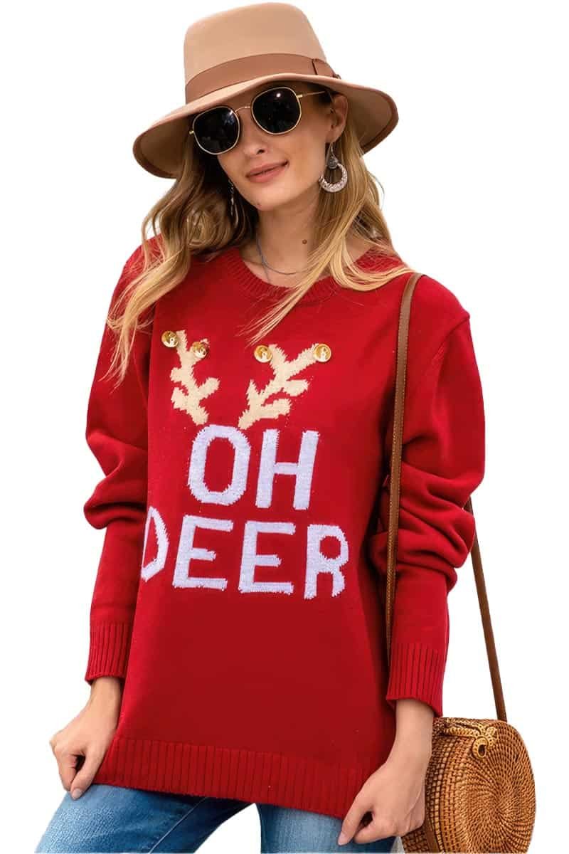 Red Oh Deer jultröja med öl