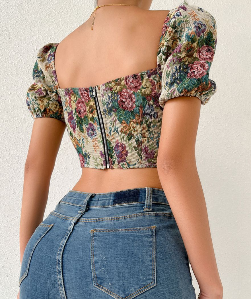 Vintage bustier-korsett med bohemiska blommor