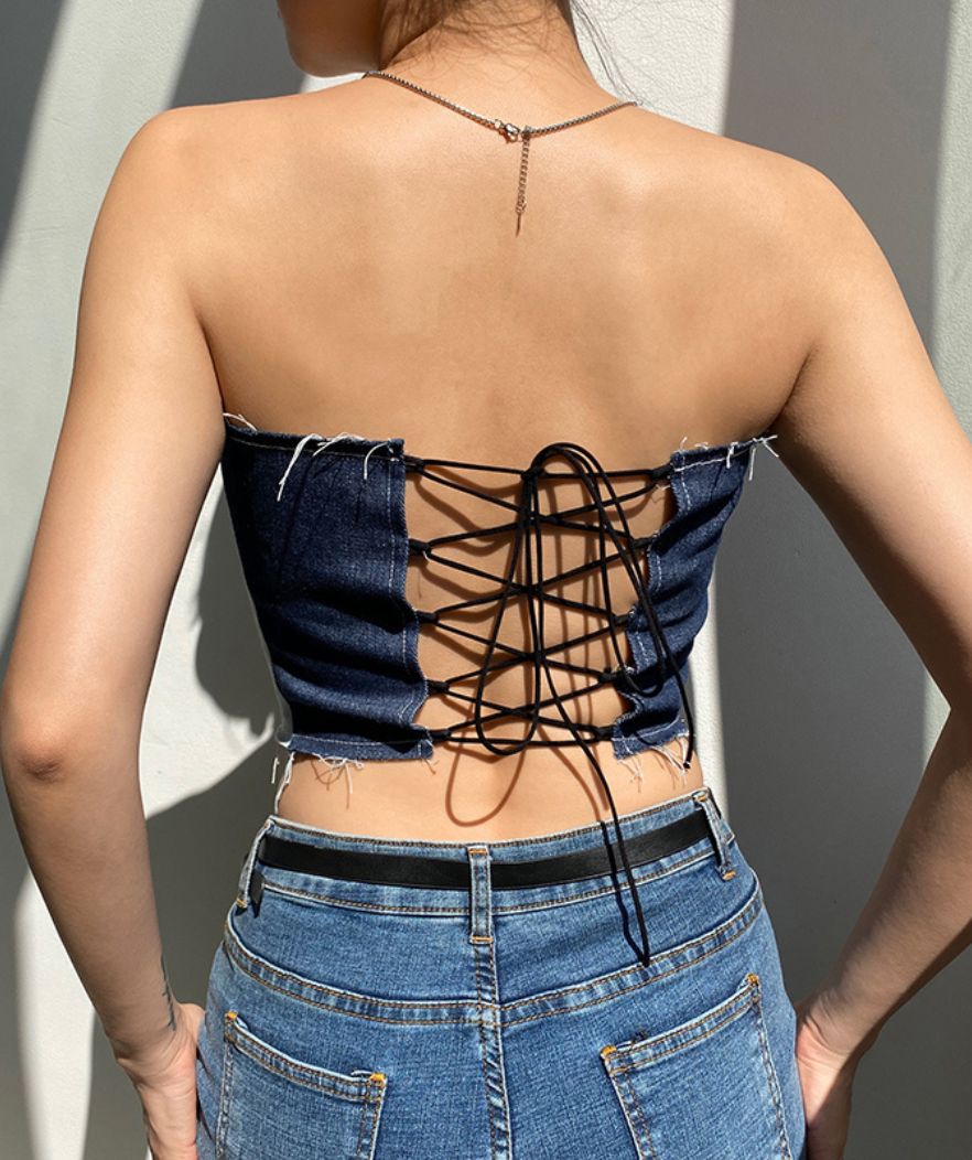 Denim Korsetti Top Bralette