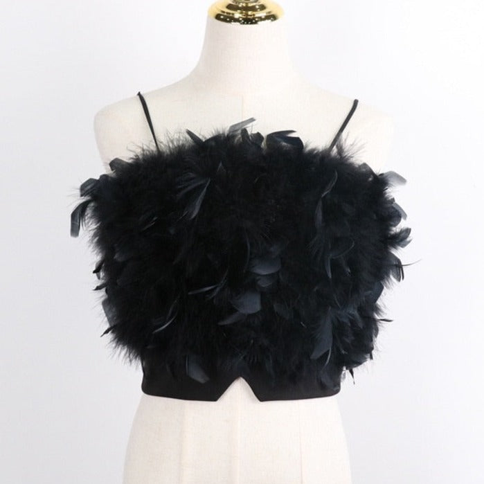 Sort bustier-top med fjer Sort bustier-top med fjer