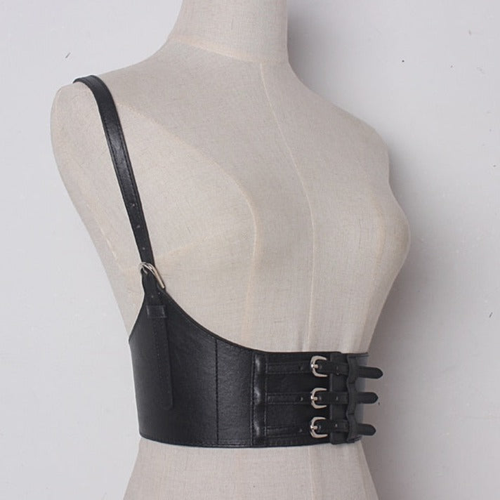 Centură de piele neagră pentru corset (curea de umăr) Centură de piele neagră pentru corset (curea de umăr)