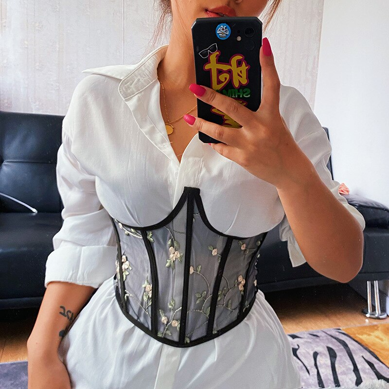 Underbust Push Up Transparent og Blomstret Korsett Aila Underbust Push Up Transparent og Blomstret Korsett Aila