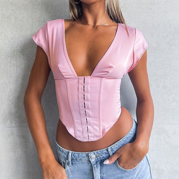 Rosa halter korsett topp