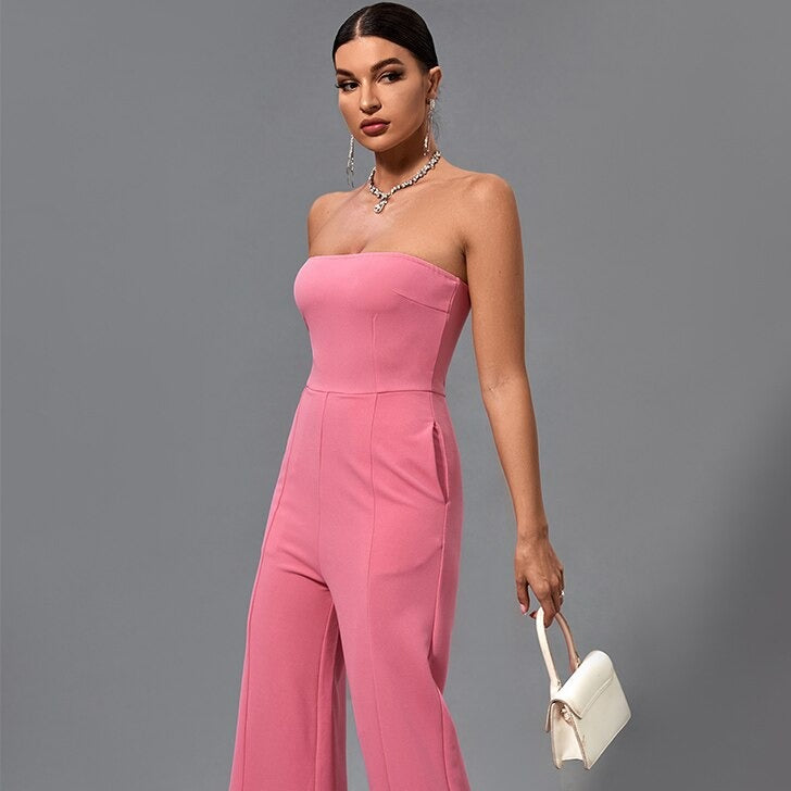 Stroppeløs jumpsuit for kvinner (Rosa) Stroppeløs jumpsuit for kvinner (Rosa)