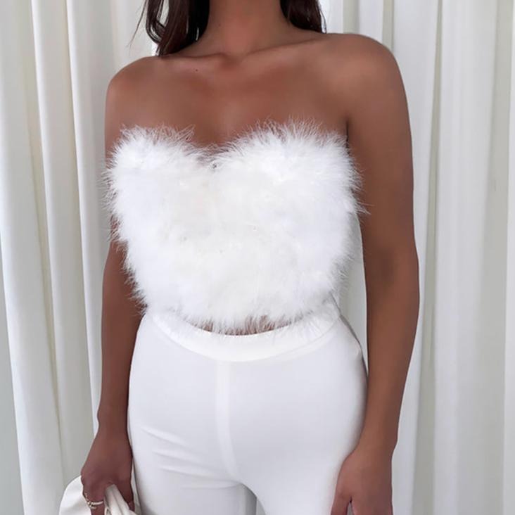 Bustier-top med hvide fjer Bustier-top med hvide fjer
