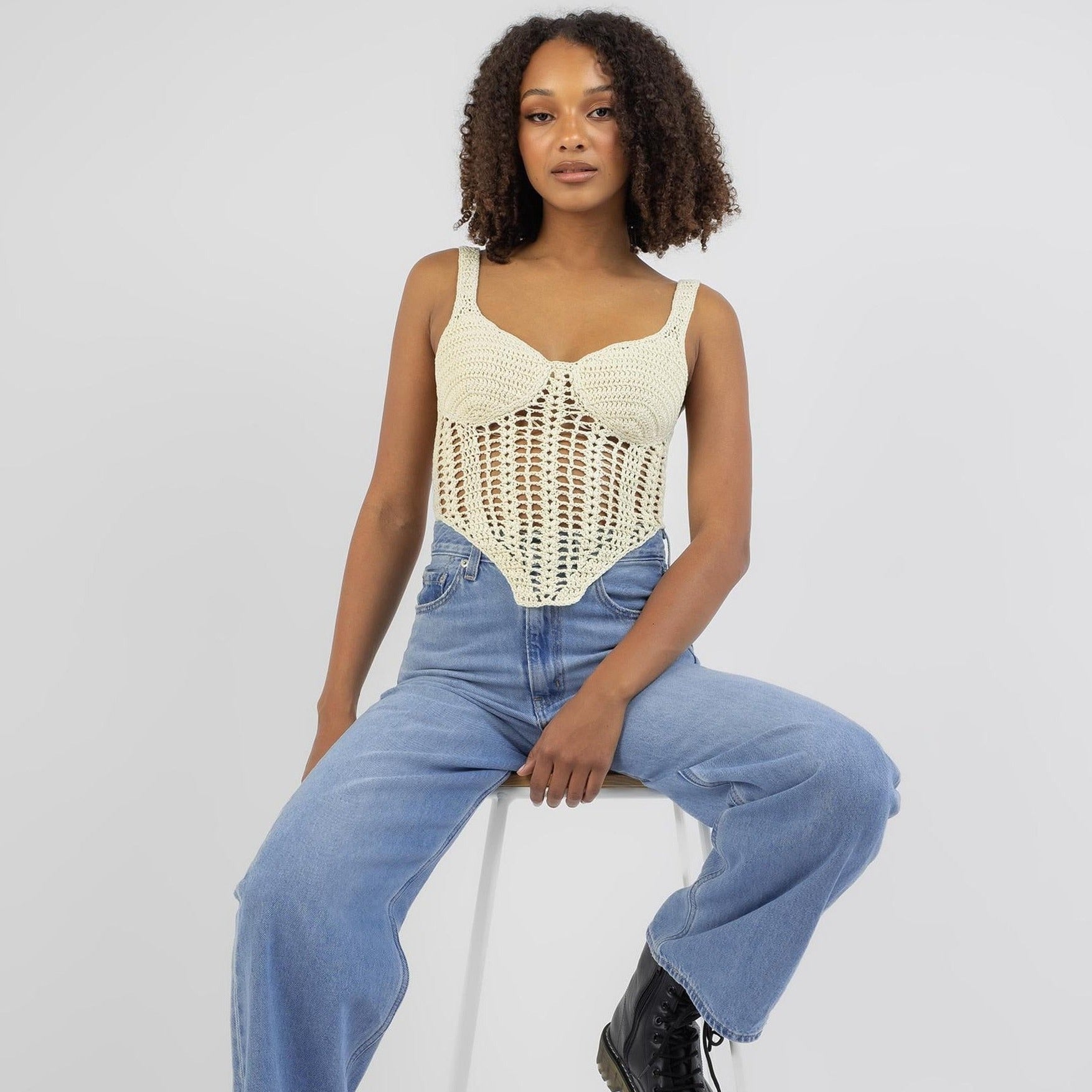 Hvid bustier-korsettop i mesh Hvid bustier-korsettop i mesh
