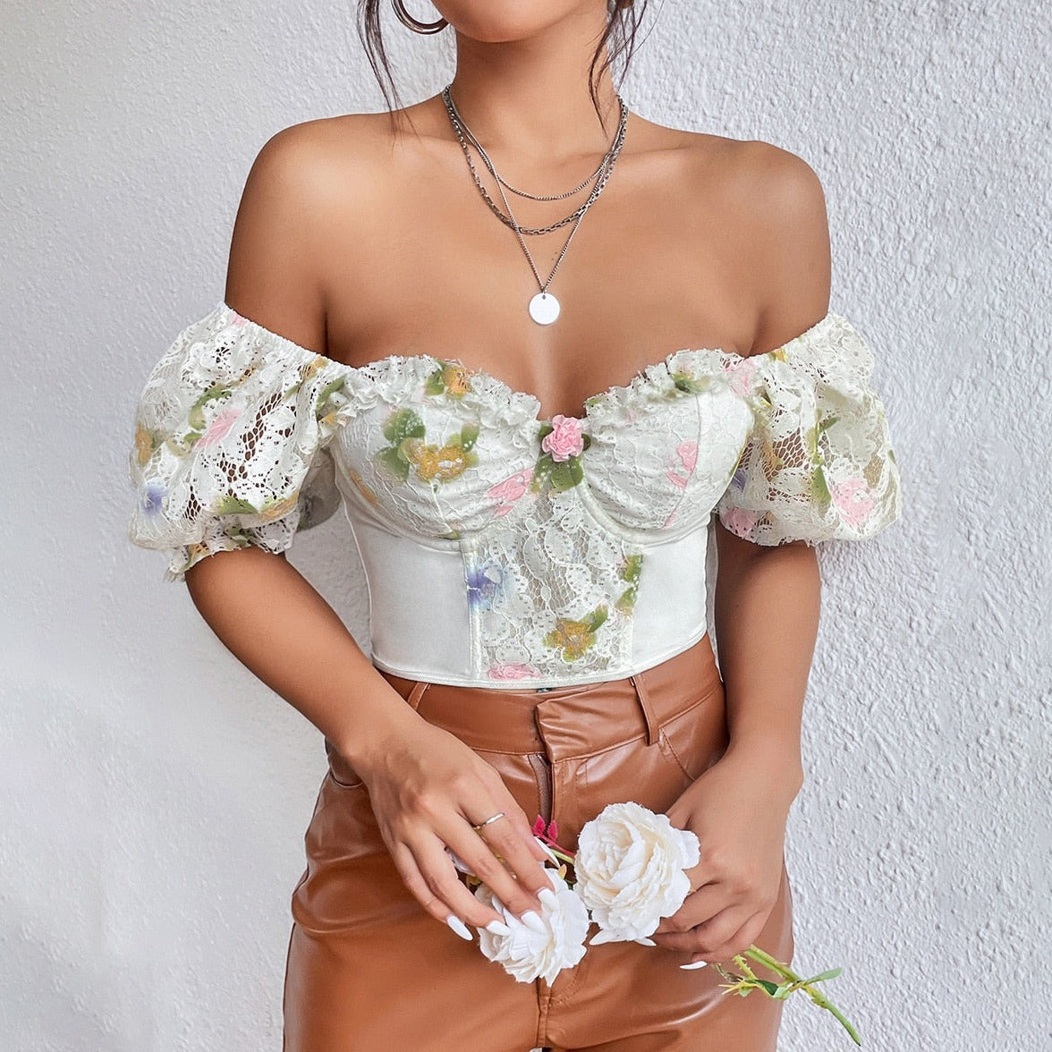 Blommig bustier (axelbandslös korsett)