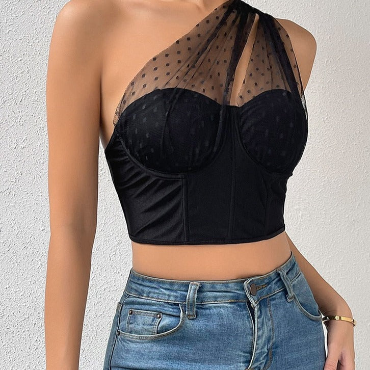 Draperad svart bustier