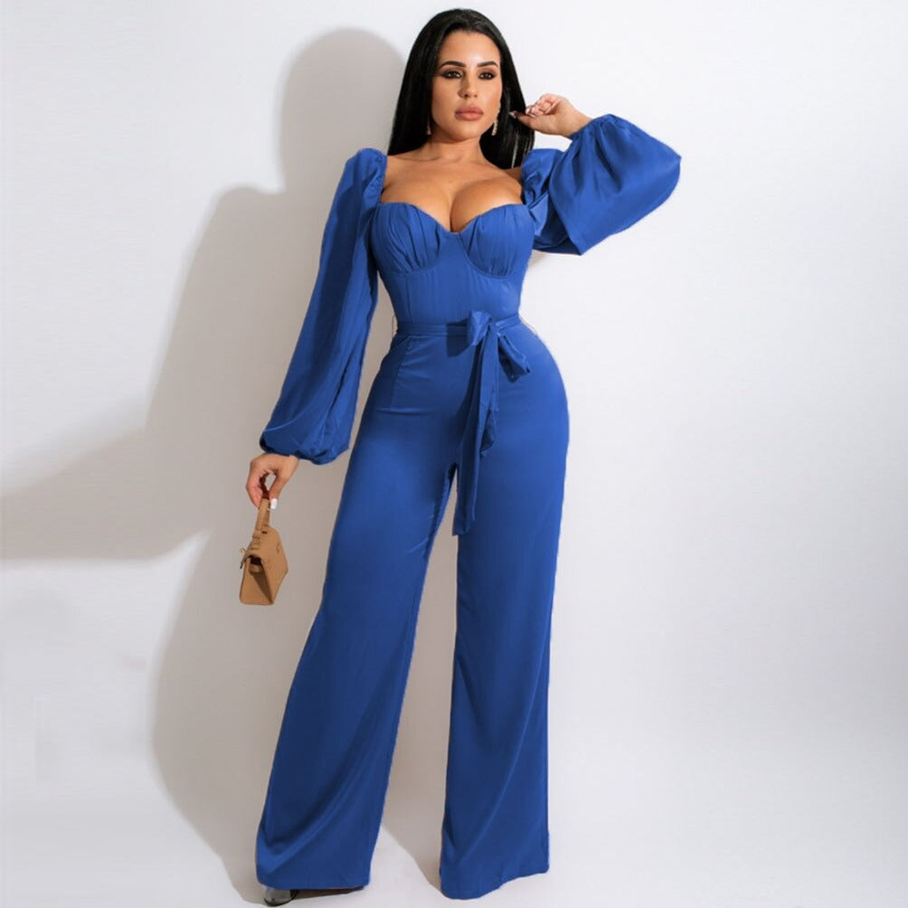 Blå jumpsuit med bustierbukser Blå jumpsuit med bustierbukser