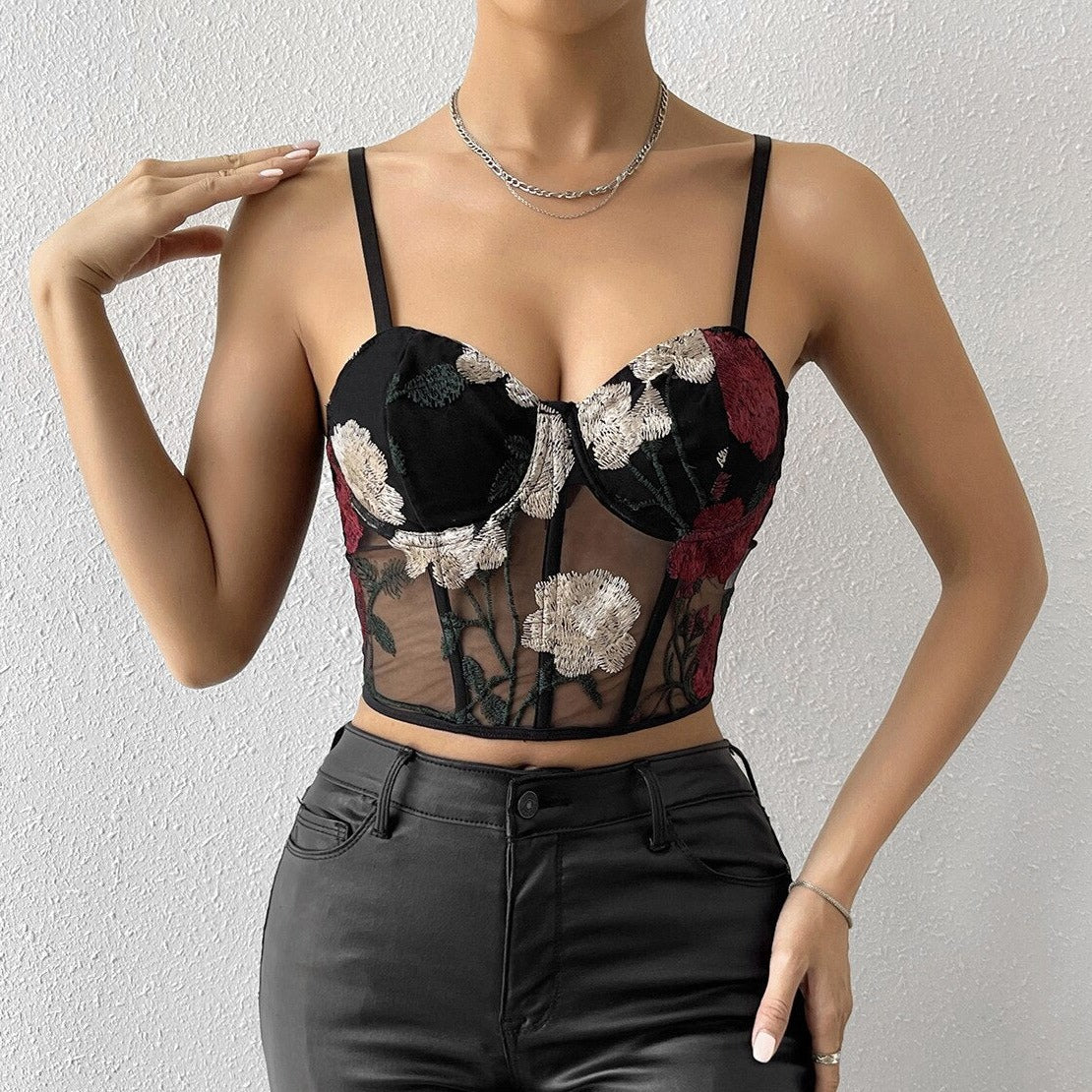 Sort gennemsigtig blomsterkorset til kvinder