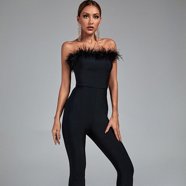 Svart bustier-jumpsuit med fjær anita Svart bustier-jumpsuit med fjær anita