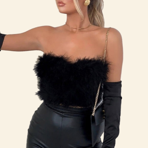 Bustier-top med sorte fjer Bustier-top med sorte fjer