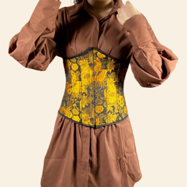 Underbust-korset blomstret gul Underbust-korset blomstret gul