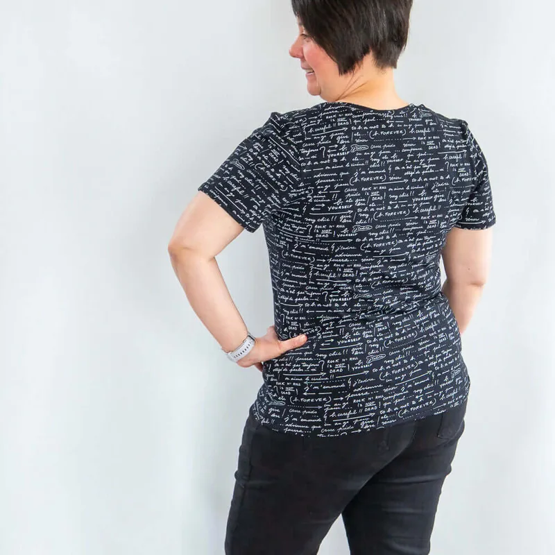 PDF-Schnittmuster für Damen-T-Shirt mit kurzen Ärmeln „Pomélo“ in den Größen 34 bis 56