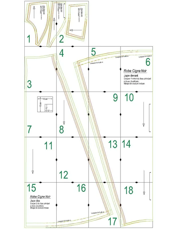 PDF kroj za dugu večernju haljinu Crni labud, veličine XS do M