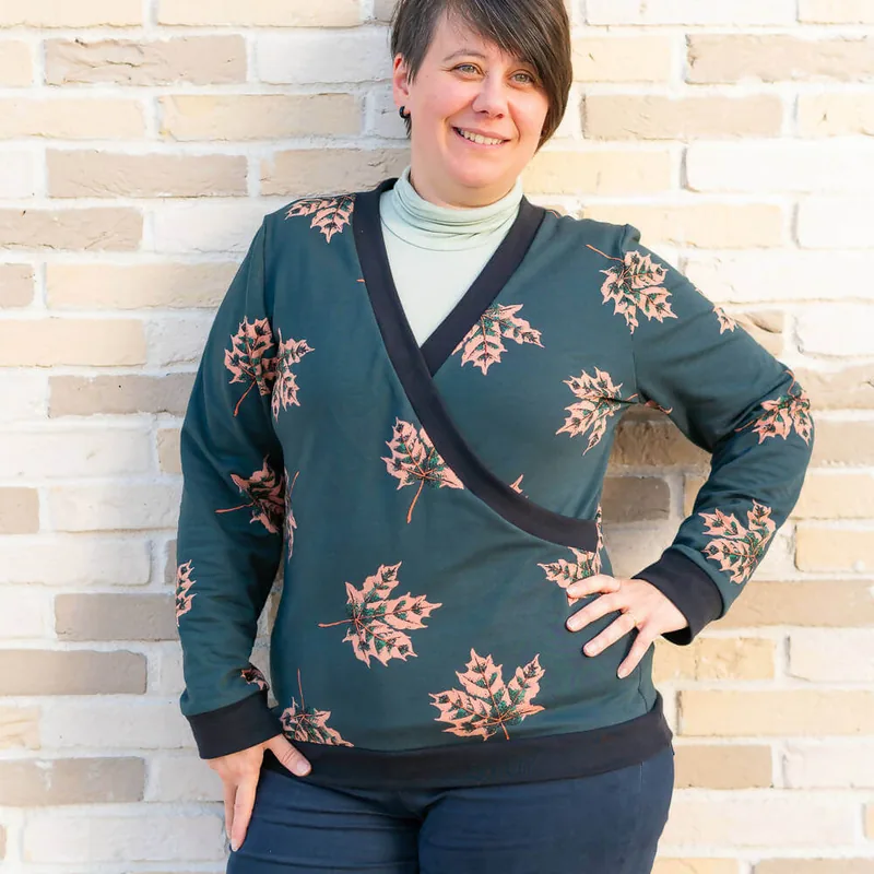 Überkreuzter Sweater, Größe 34 bis 56, 4 Körperformen – Zimt
