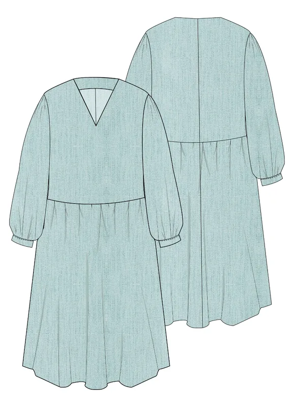 PDF-Schnittmuster für das weite Midi-Kleid Mima in den Größen 30 bis 58