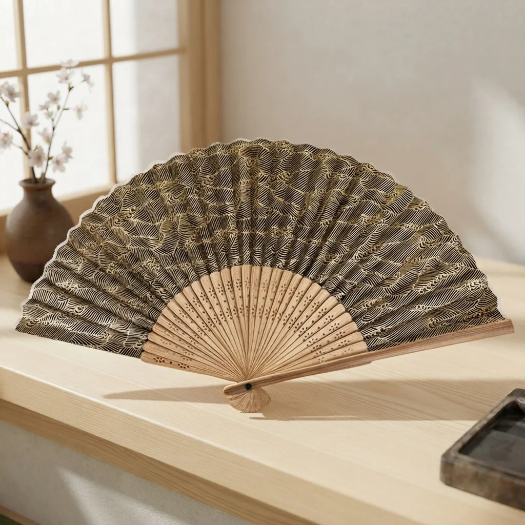 Japonský vejár Washi Čierne vlny