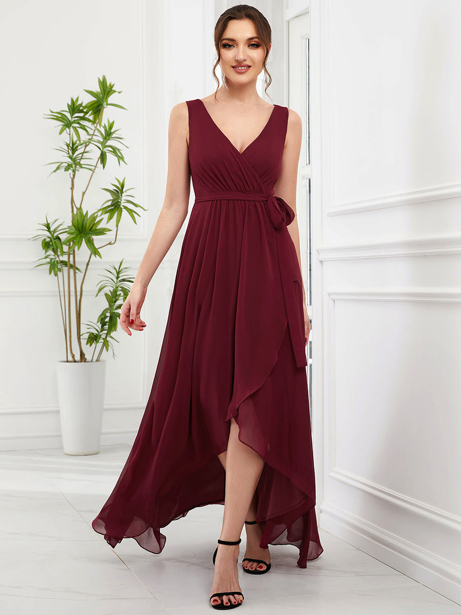 Abito da sera in chiffon senza maniche con spacco e scollo a V