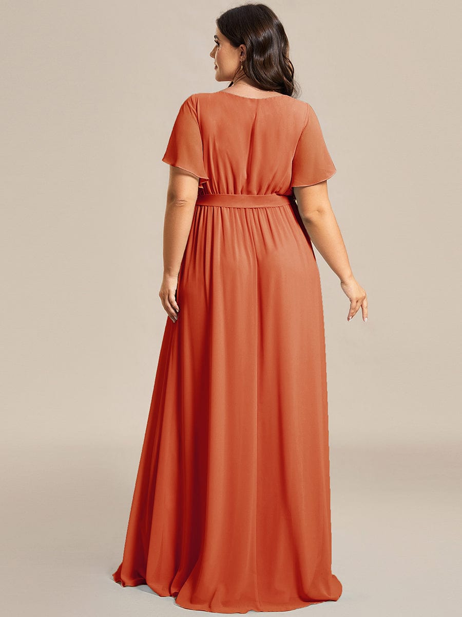 Maxi abito da sera lungo in chiffon con 
 scollatura a V