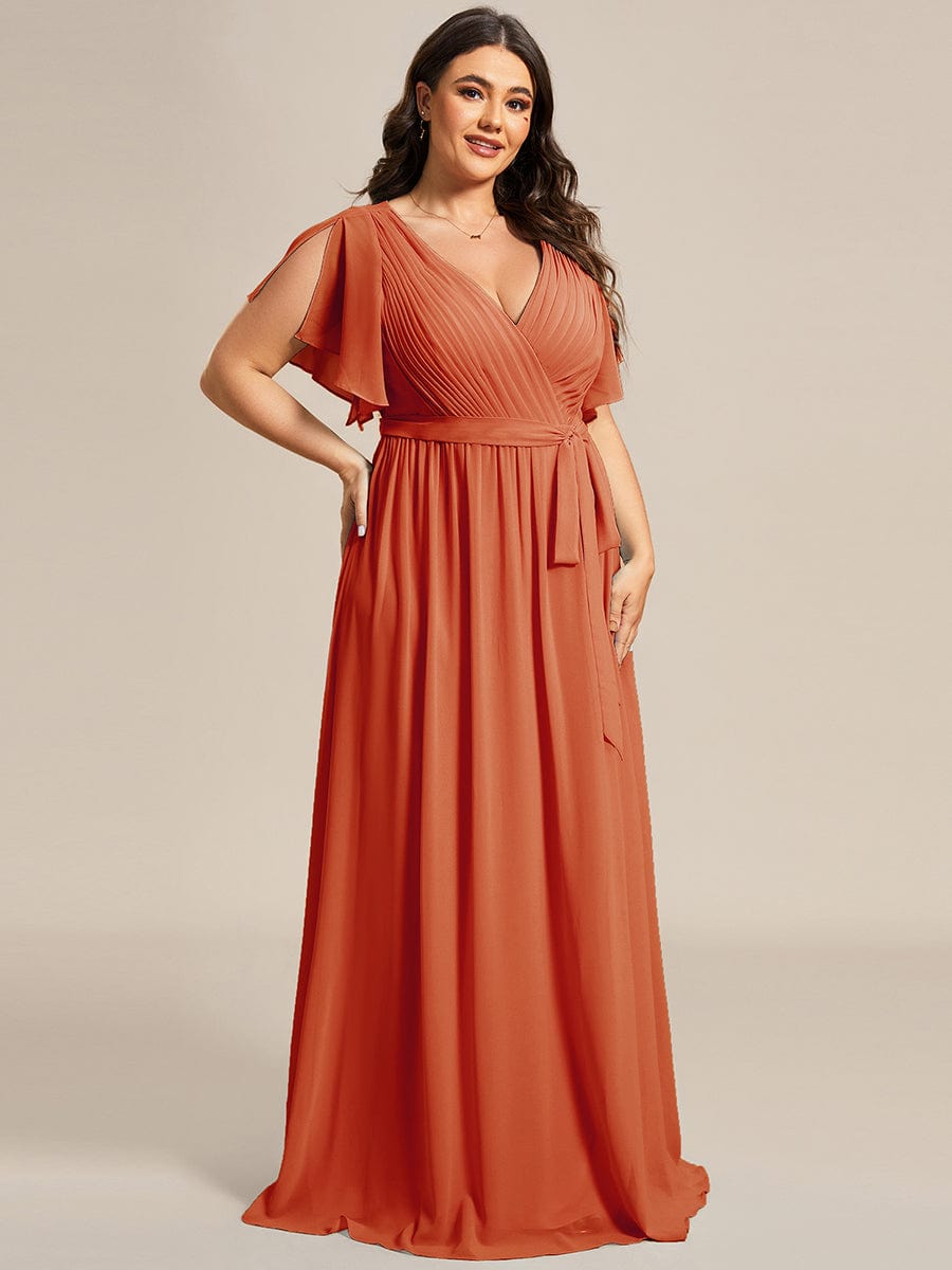 Maxi abito da sera lungo in chiffon con 
 scollatura a V