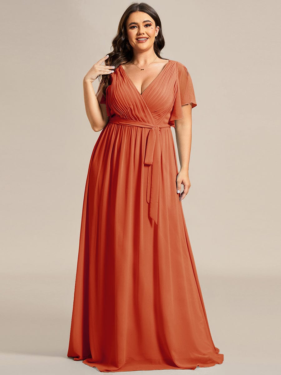 Maxi abito da sera lungo in chiffon con 
 scollatura a V