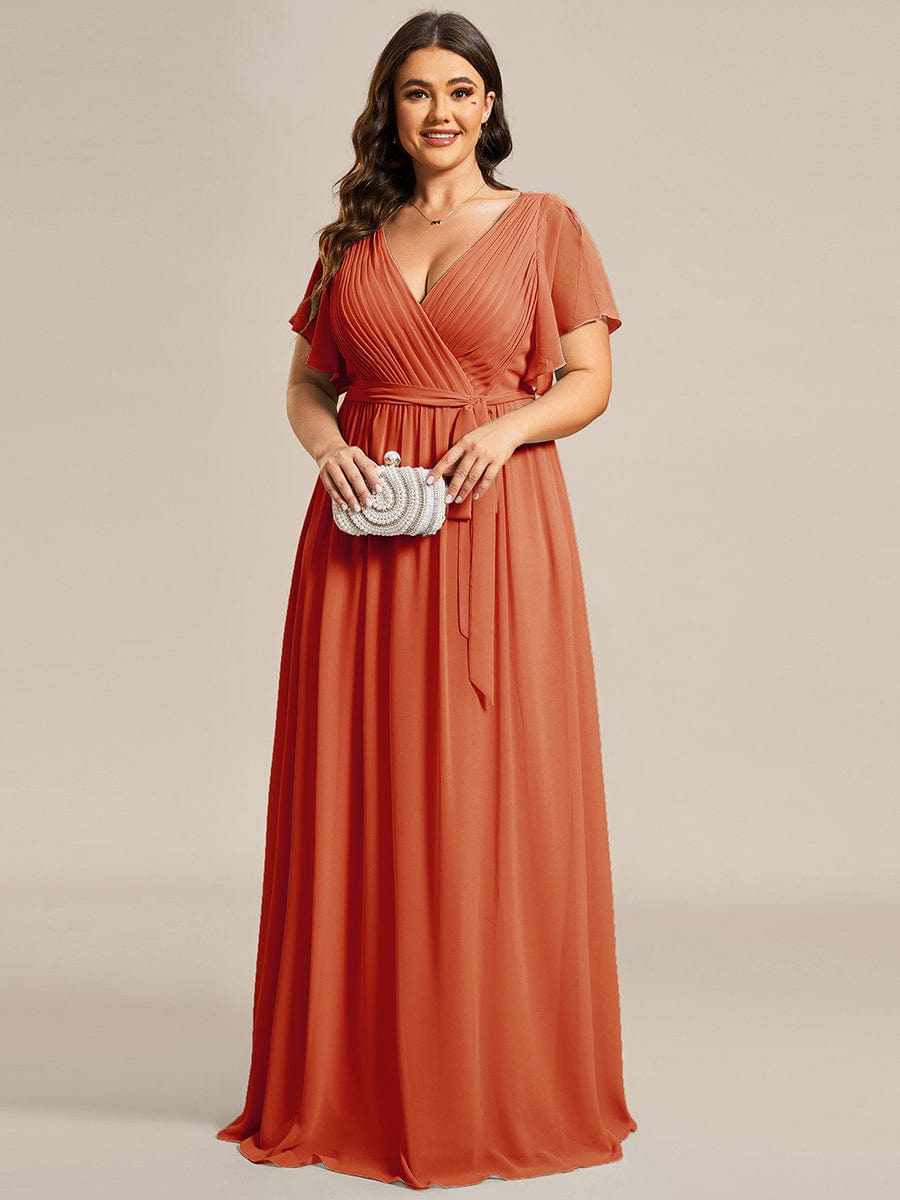 Maxi abito da sera lungo in chiffon con 
 scollatura a V