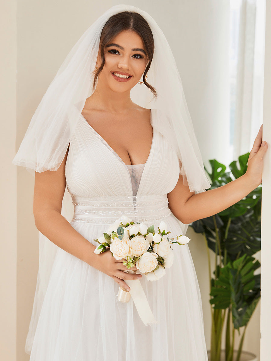 Abito da sposa lungo senza maniche a V profonda Grande