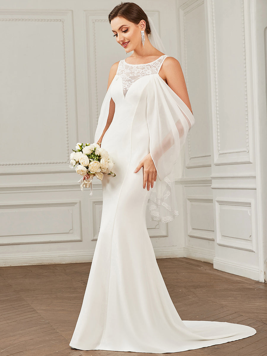 Abito da sposa in chiffon Spalle scoperte Maniche drappeggiate Pizzo