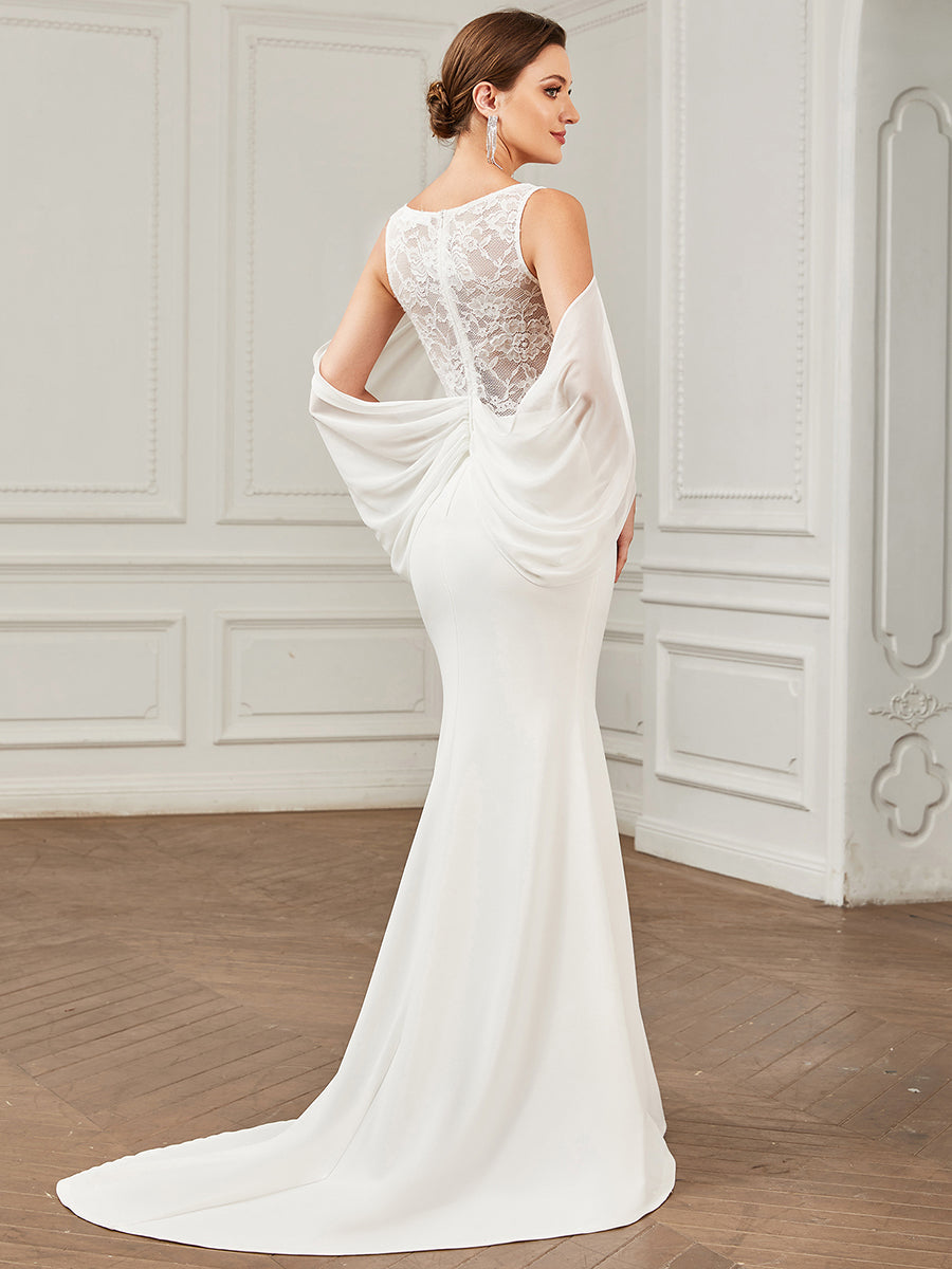 Abito da sposa in chiffon Spalle scoperte Maniche drappeggiate Pizzo