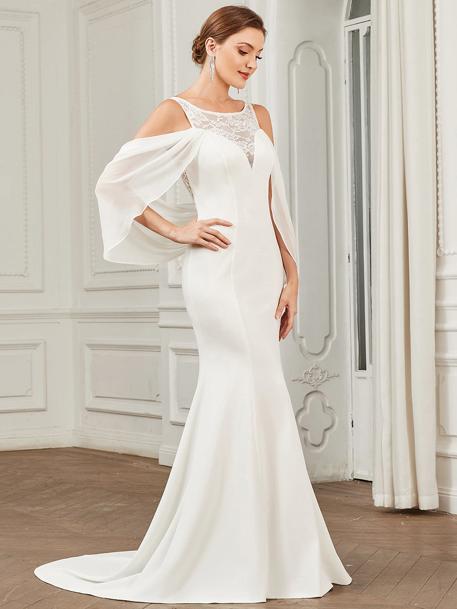 Abito da sposa in chiffon Spalle scoperte Maniche drappeggiate Pizzo