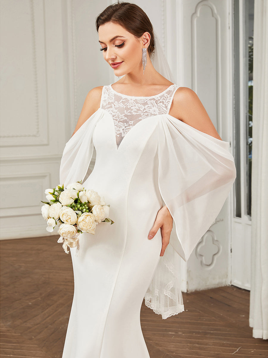 Abito da sposa in chiffon Spalle scoperte Maniche drappeggiate Pizzo